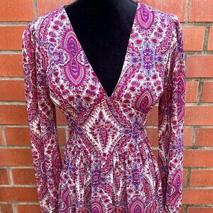 Beautiful Multi-colored Long Sleeved Paisley Maxi Dress